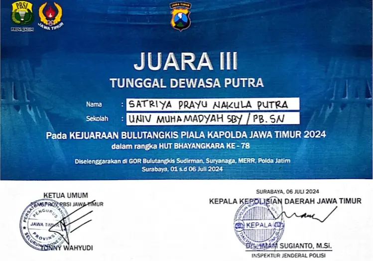Foto Penghargaan dan Prestasi Juara I Umum Putra Kejuaraan Panahan Piala Gubernur Jawa Timur II Tingkat Nasional