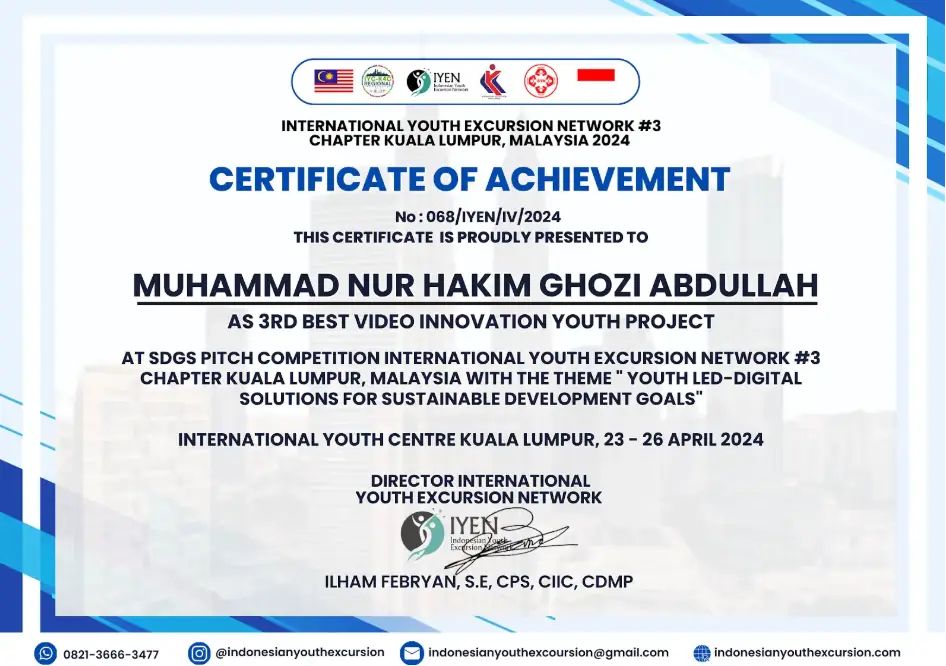 Foto Penghargaan dan Prestasi Juara III Best Video Innovation International Youth Excursion Network (IYEN) #3 Chapter Kuala Lumpur, Malaysia