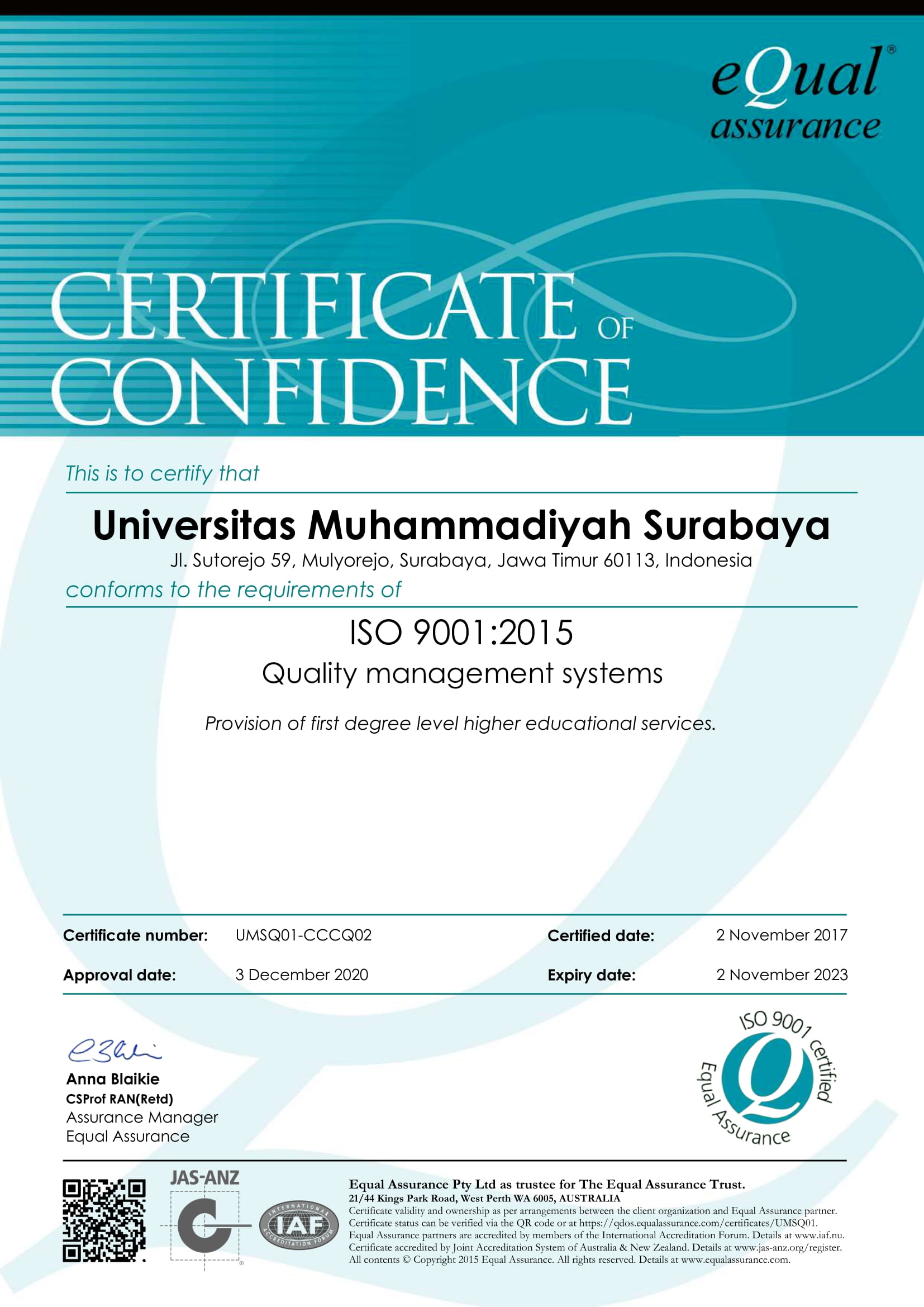 Foto Sertifikat ISO 9001:2015